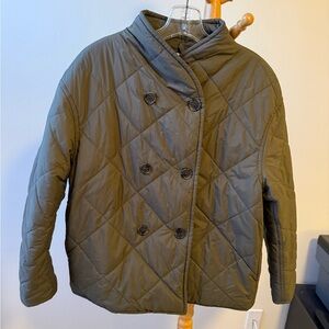 ARKET Quilted Shawl-Collar Jacket in a dark khaki green color EUR 38/US 6